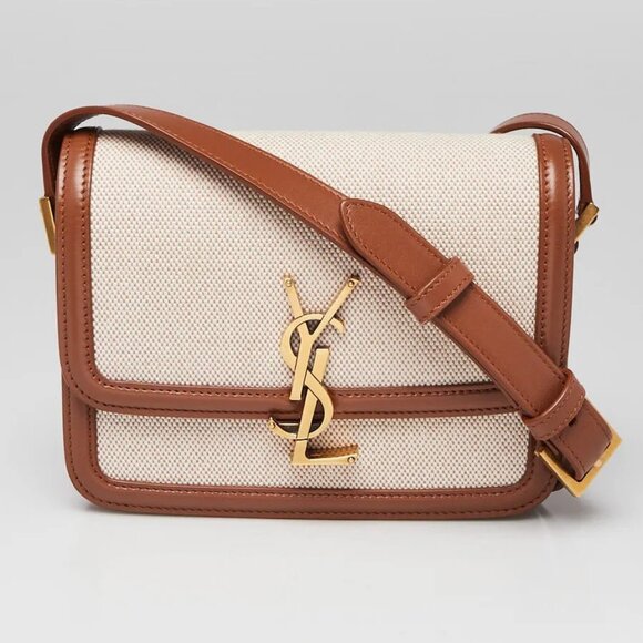 Yves Saint Laurent Handbags - Yves Saint Laurent Natural/Brown Canvas Leather Small Solferino Satchel Bag